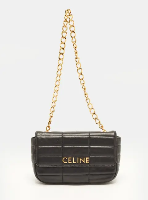 Celine Monochrome Chain Black Leather Shoulder Bag