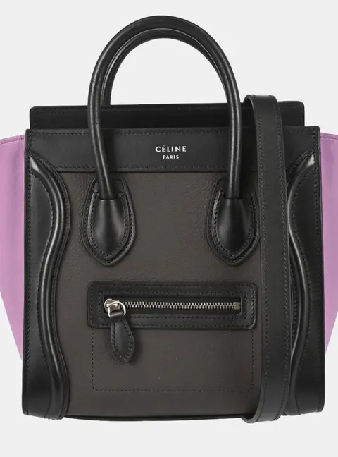 Celine Nano Luggage Anthracite Grained Calfskin Nubuck Leather Top Handle Bag