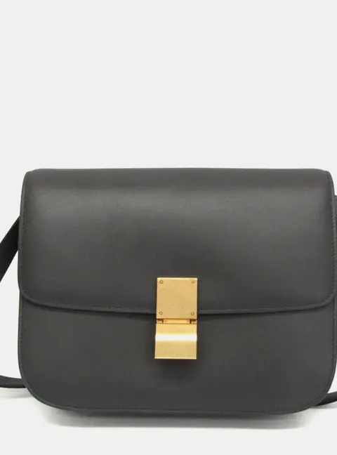 Celine Classic Box Medium Gray Calfskin Shoulder Bag