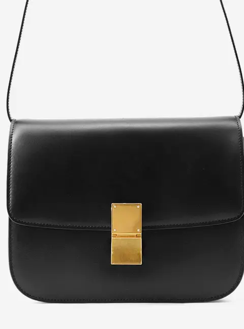 Celine Classic Box Shoulder Bag Black Leather Size Medium