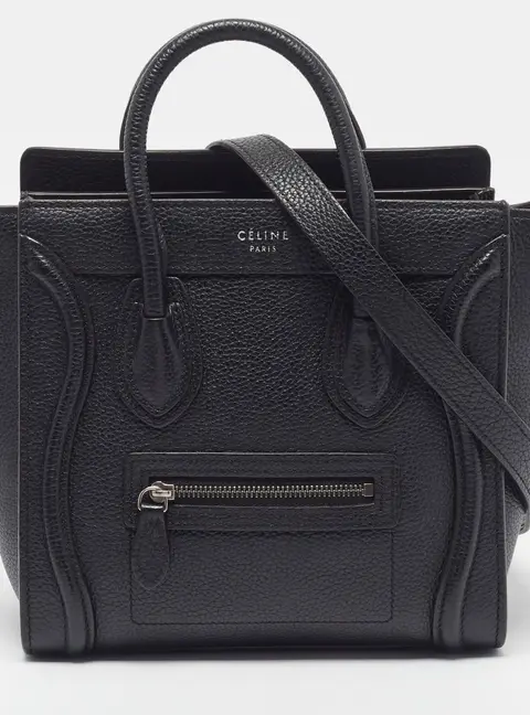 Celine Luggage Nano Black Leather Tote