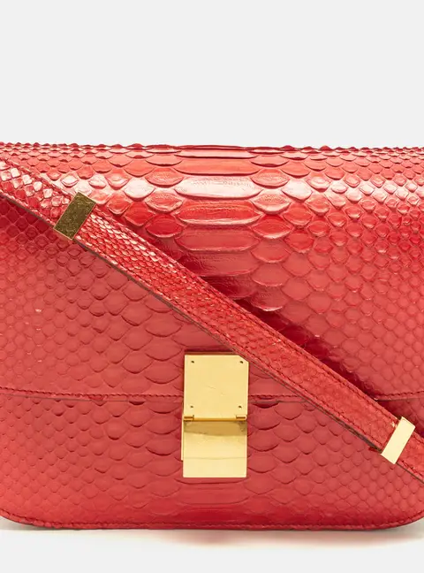 Celine Classic Box Medium Red Python Shoulder Bag