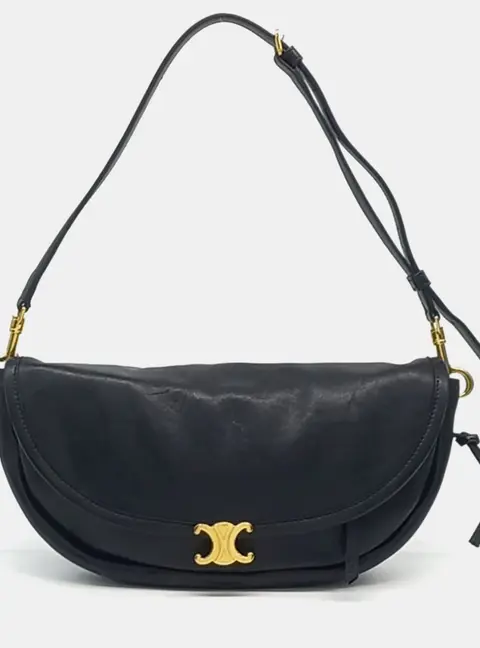 Celine Little Half Moon Soft Triomphe Black Leather Bag