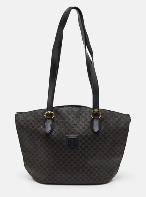 Celine Black/Brown Macadam Coated Canvas and Leather Tote