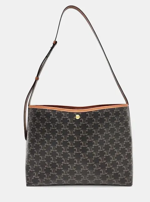 Celine Triumph Brown Canvas Soft Shopper Bag