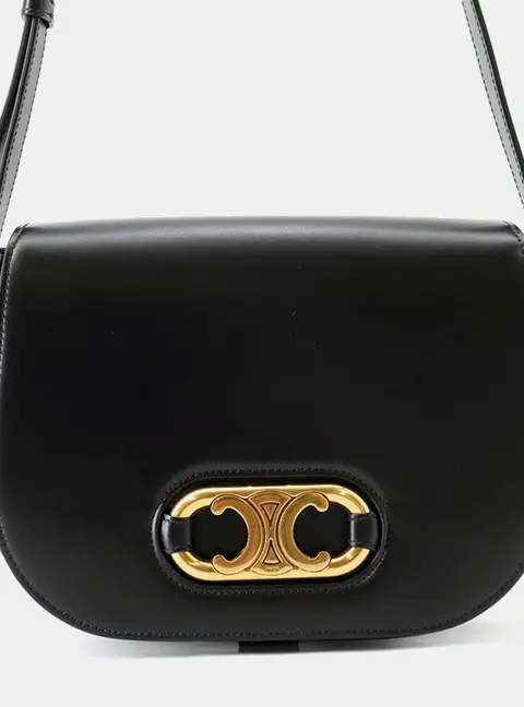 Celine Maillon Triomphe Shoulder Bag Black Leather Size Medium
