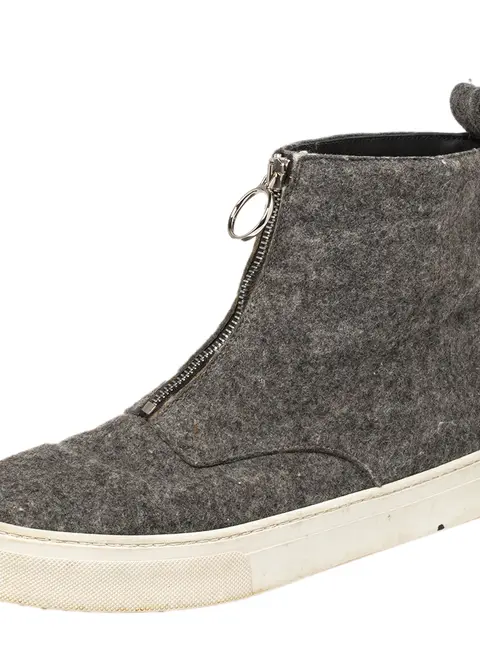 Celine Grey Wool Felt High Top Zip Up Sneaker Size 38