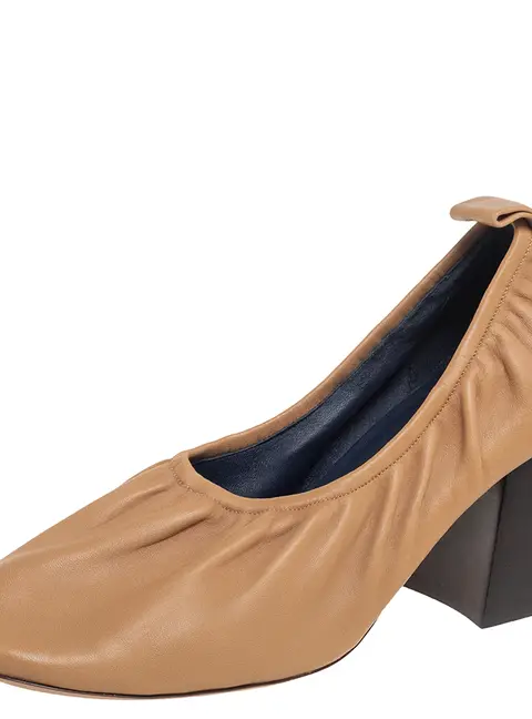 Celine Beige Leather Scrunch Ballerina Block Heel Pumps Size 39