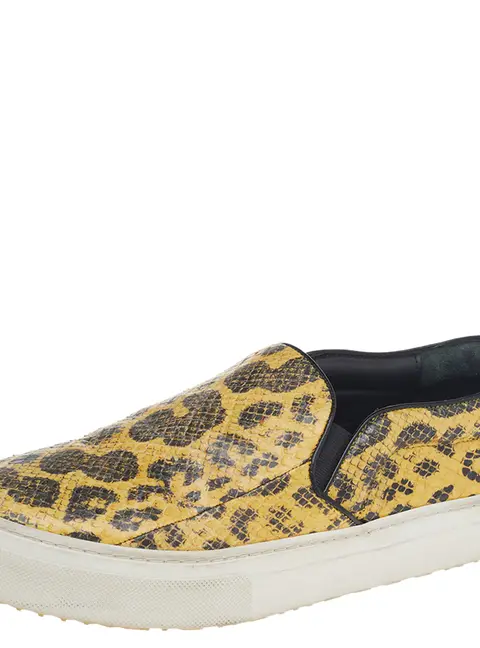 Celine Yellow/Black Snakeskin Leather Slip On Sneakers Size 37