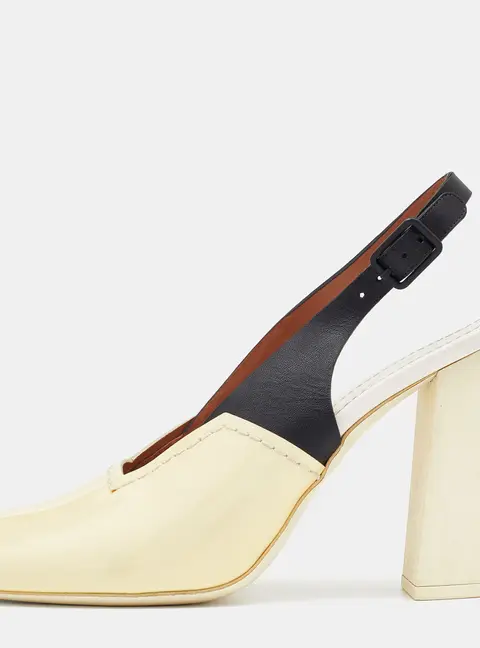 Celine Cream/Black Patent And Leather Slingback Sandals Size 38