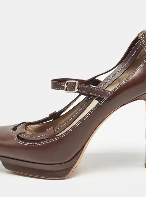 Celine Brown Leather Platform Ankle Strap Sandals Size 36