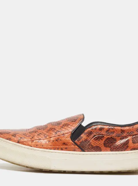 Celine Orange/Brown Snakeskin Leather Skate Slip On Sneakers Size 38.5
