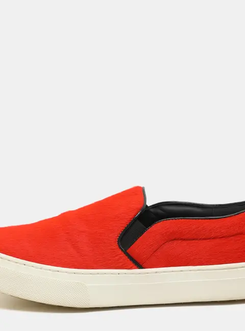 Celine Size 36 Orange Calf Hair Slip On Sneakers