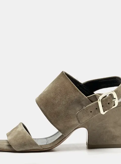 Celine Olive Green Suede Slingback  Block Heel Sandals Size 40.5