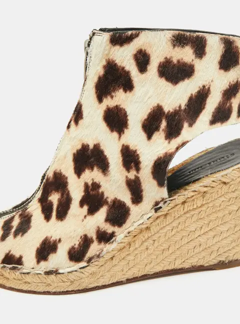 Celine Brown/Cream Calf Hair Wedge Espadrille Sandals Size 37