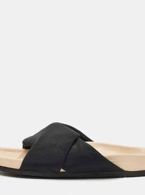 Celine Black/Beige Canvas Twist Flat Slide Size 40