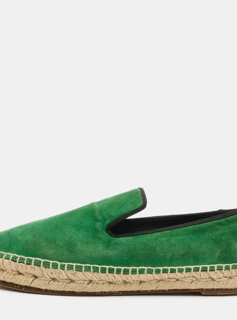 Celine Vintage Size 39 Green Suede Espadrille Flats