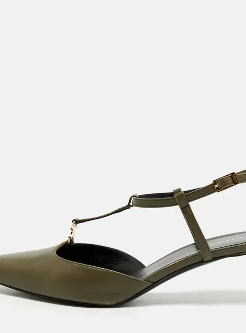 Celine Triomphe Size 36.5 Green Leather Slingback Pumps