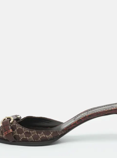 Celine Vintage Size 40 Brown Monogram Canvas Slide Sandals