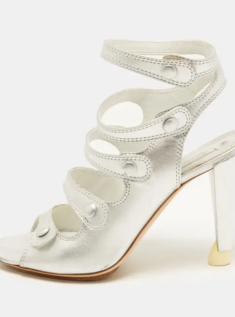 Celine Size 39 Silver Leather Strappy Sandals