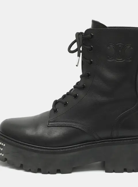 Celine Size 37 Black Leather Combat Boots