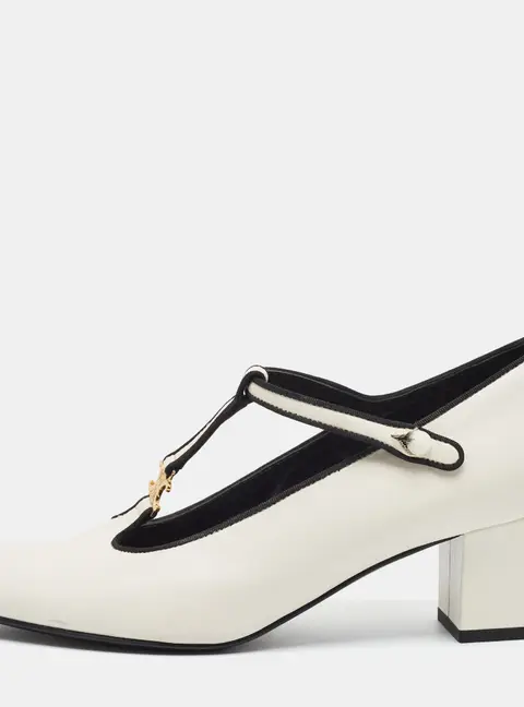 Celine Size 40 White Leather T Strap  Pumps