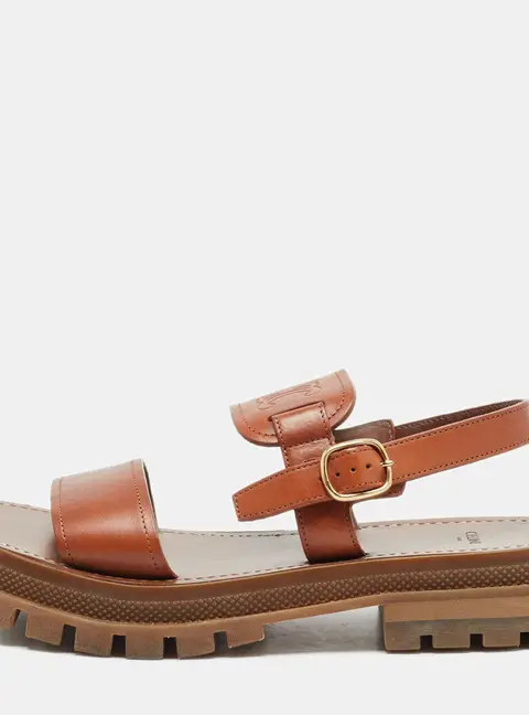 Celine Clea Size 40 Brown Leather Triomphe Chunky Slingback Sandals