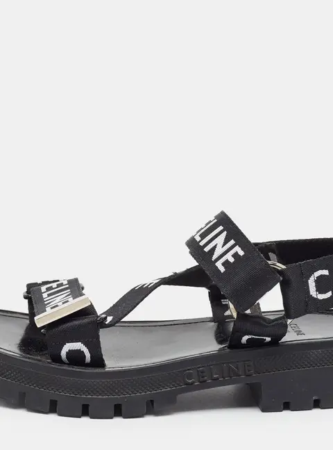 Celine Leo Size 36 Black Canvas Slingback Sandals