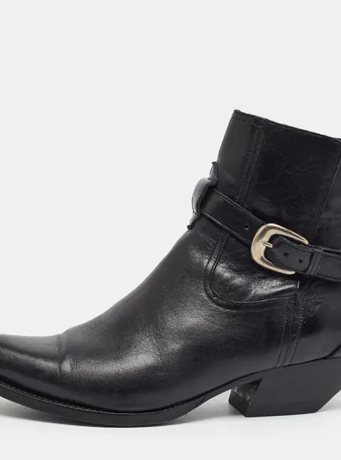 Celine Size 40 Black Leather Cowboy Ankle Length Boots