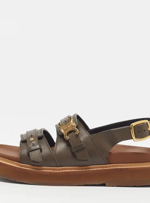 Celine Clea Size 35 Grey Leather Slingback Sandals