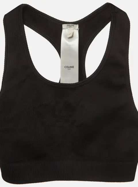 Celine Black Logo Jacquard Jersey Knit Triomphe Bra XS