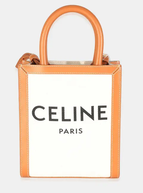 Celine Natural Tan Canvas Calfskin Mini Vertical Cabas Bag