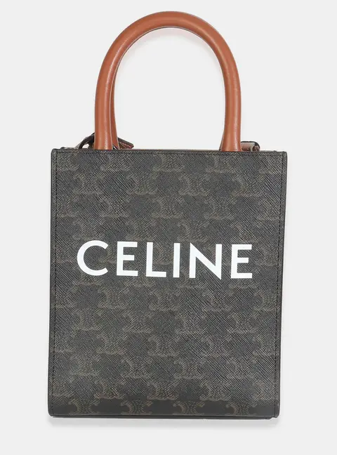Celine Mini Vertical Cabas Brown Triomphe Monogram Canvas Leather Top Handle Bag