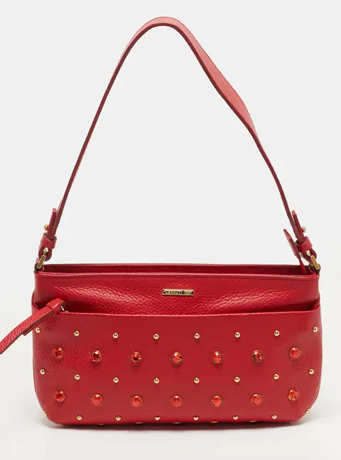 Cerruti 1881 Crystal Studded Red Leather Shoulder Bag
