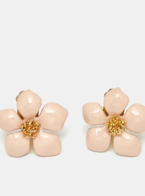 Carolina Herrera Flower Enamel Gold Tone Earrings