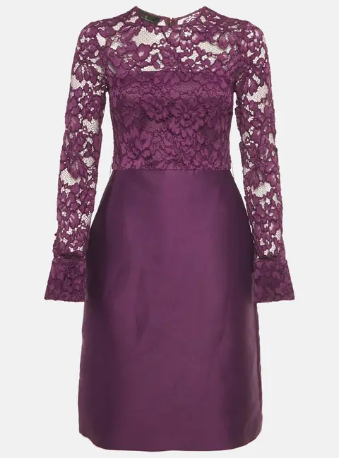 CH Carolina Herrera Purple Lace and Satin Short Dress XS