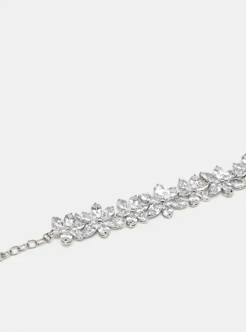 Carolina Herrera Crystal Jasmine Collection Silver Tone Hook Bracelet