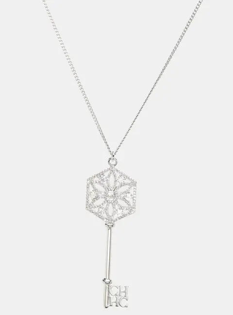 Carolina Herrera Silver-Tone Crystal Key Pendant Necklace