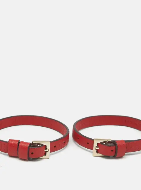 Carolina Herrera CH Red Logo Gold Tone Leather Bracelet Set of 2