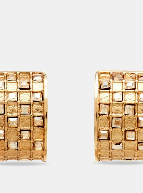 Carolina Herrera Crystal Checkered Pattern Gold Tone Hoop Earrings