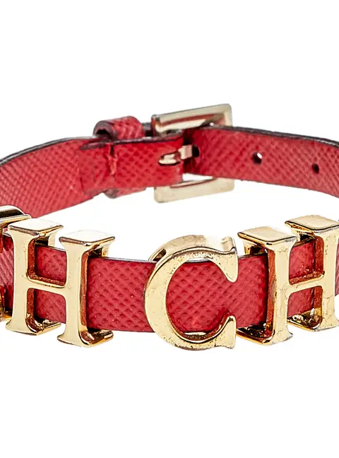 CH Carolina Herrera Red Leather Logo Charm Wrap Bracelet