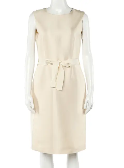 CH Carolina Herrera Cream Sleeveless Belted Dress M