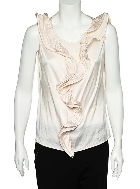CH Carolina Herrera Pink Silk Satin Ruffled Sleeveless Top L