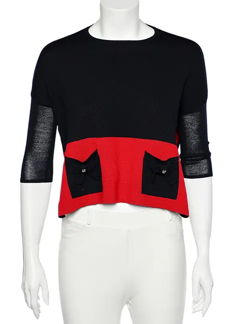 CH Carolina Herrera Color Block Wool Knit Side Slit Detail Sweater Top M