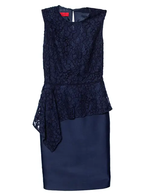 CH Carolina Herrera Navy Blue Lace Sleeveless Peplum Dress XS