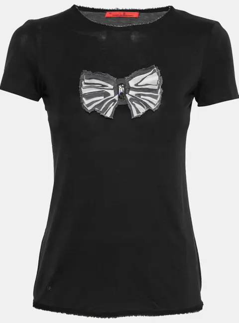CH Carolina Herrera Black Cotton Bow Applique T-Shirt XS