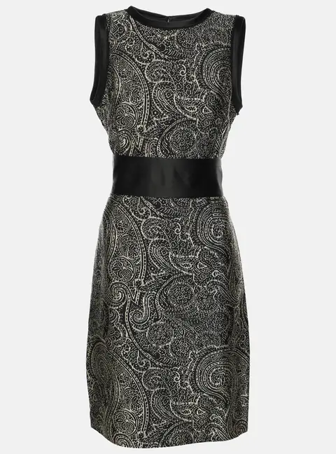 CH Carolina Herrera Monochrome Jacquard Fabric Midi Sleeveless Dress M