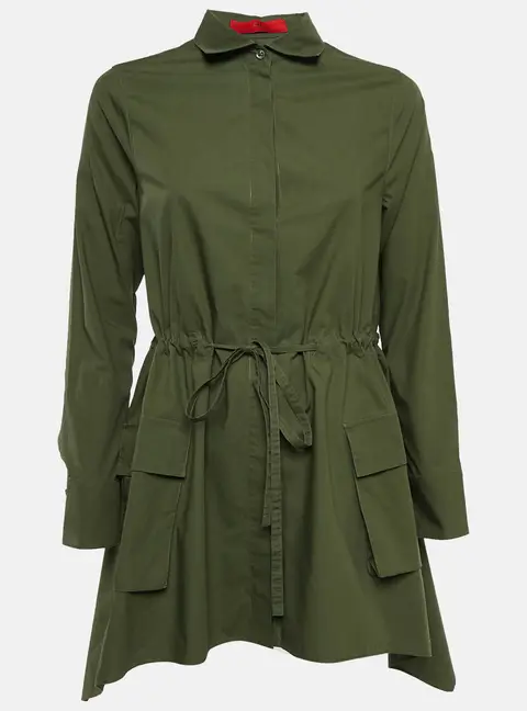 CH Carolina Herrera Olive Green Cotton Drawstring Asymmetric Tunic M