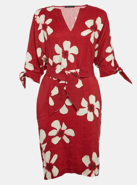 CH Carolina Herrera Red Floral Print Crepe Mini Dress XS