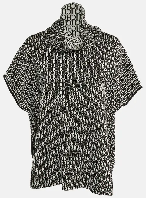 CH Carolina Herrera Monochrome Logo Intarsia Knit neck Wrap Detail Pullover S